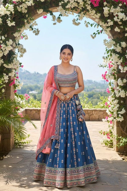Royal Embroidered Lehenga Choli with Dupatta HKV-00260 BLUE