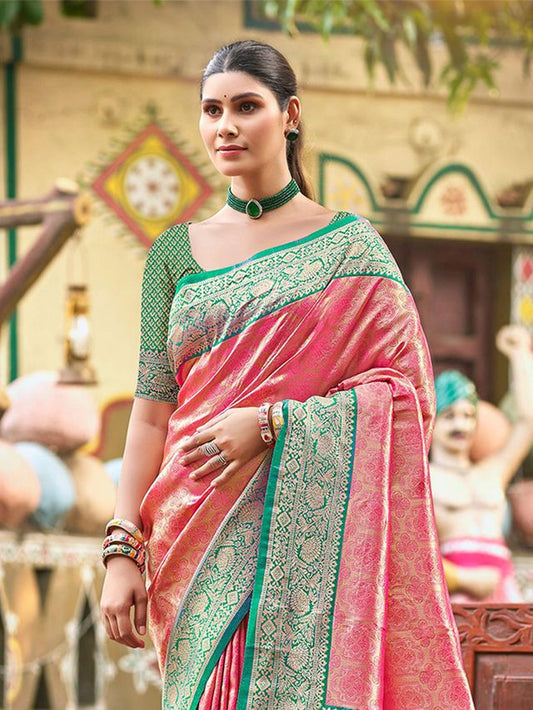 Pink Color Kanjivaram Silk Ethnic Fancy Meenakari Designer Saree