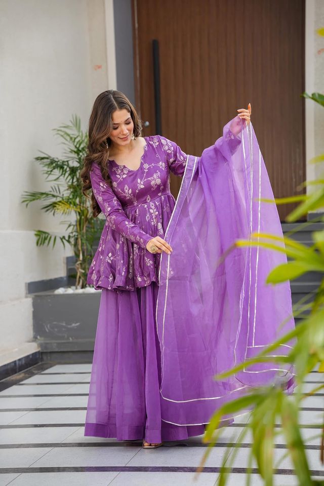 Festive wear sarara set with dupatta  Purple