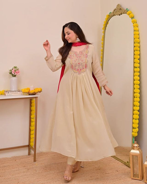 Cream Chinon Fabric Beautiful Graceful Ceremonial Kurta Set