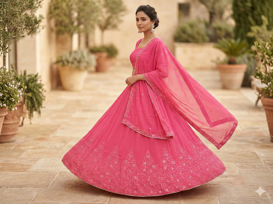 Festive  Designer Lehenga Choli Set for Women HKV-0015020 HOT PINK