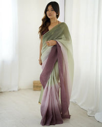 Designer Green-Wine Color Candy Crush Silk Fabric Stylish Pre Stitched Saree