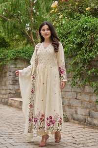 Cream Color Chanderi Fabric Designer Embroidered Readymade Suit
