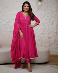 Pink Color Silk Blend Fabric Elegant Salwar Kameez