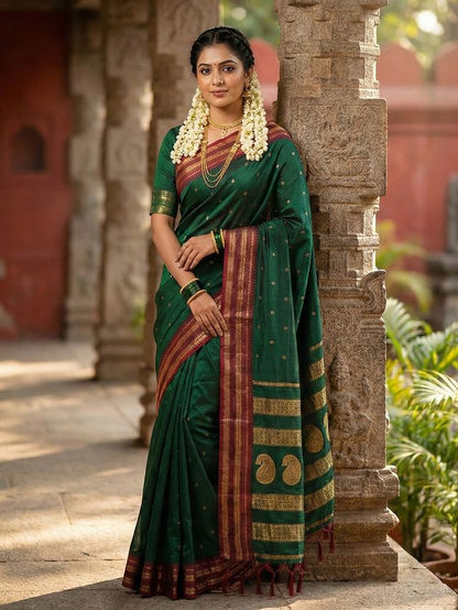 Green Color Soft Silk Fabric Woven Jari Designer Ethnic Party Looks Saree