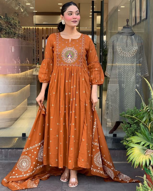 Rust Color Rayon Fabric Elegant Salwar Kameez