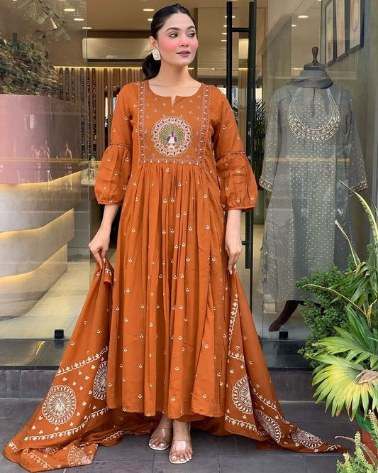 Rust Color Rayon Fabric Elegant Salwar Kameez