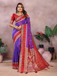 Lavender Color Handloom Silk Fabric Weaving Designer Ethnic Partywear Saree