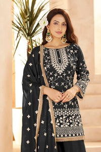 Black Georgette All Over Cotton Thread & Sequins Work Palazzo Sets Size upto 44