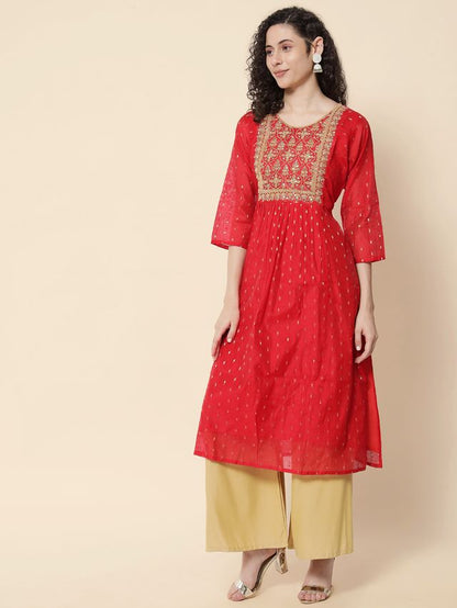 Red Color Chanderi Modal Fabric With Beautiful Embroidered Work Fancy Looks