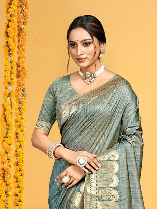 Teal color Beautiful Assam Silk Fabric Saree Woven Designer Saree