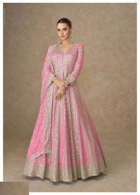 Light Pink Chinon Silk Gowns Full Size Free size Upto 42