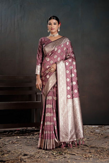 Pink Color Silk Blended Fabric Woven Jacquard Designer Partywear Saree