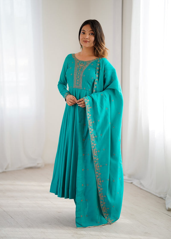 Rama Pure Roman Shimmer Chanderi Beads Work Anarkali Suit