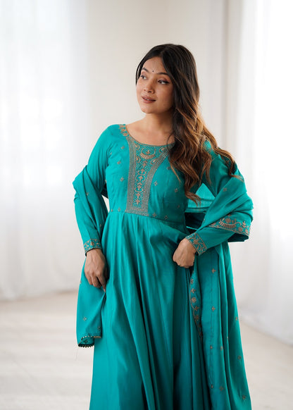 Rama Pure Roman Shimmer Chanderi Beads Work Anarkali Suit