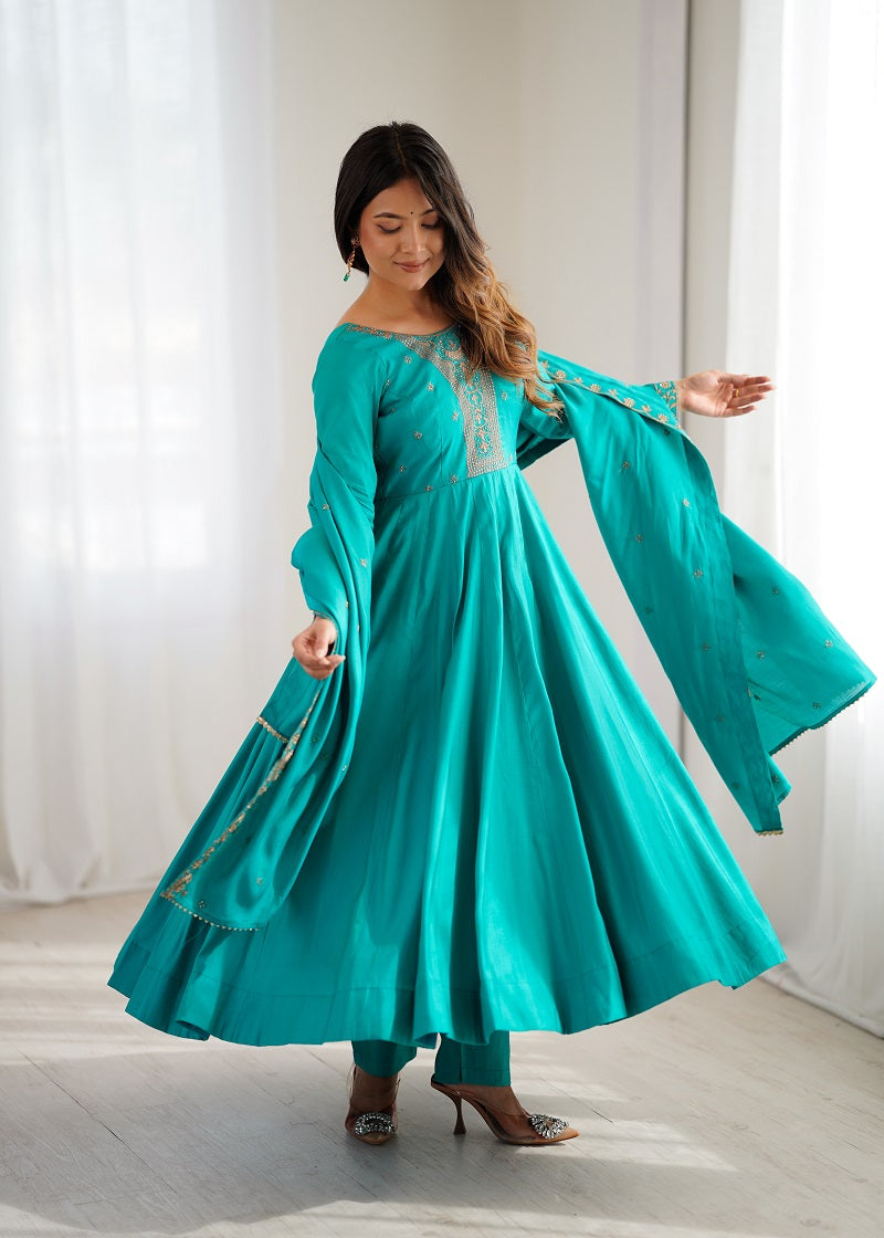 Rama Pure Roman Shimmer Chanderi Beads Work Anarkali Suit