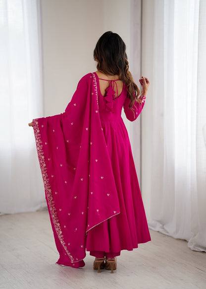 Ranipink Pure Roman Shimmer Chanderi Beads Work Anarkali Suit