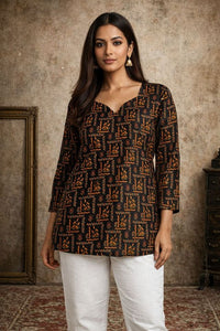 Black Color Designer Digital Printed Muslin Fabric Foral Ethnic Kurta