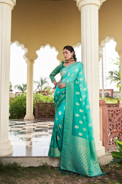 Sea Green Color Georgette Fabric Heavy Wevon Designer Work Graceful Saree
