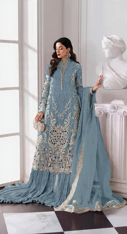 Fox Georgette Semi Stitched Suit with Embroidery Sequence Work