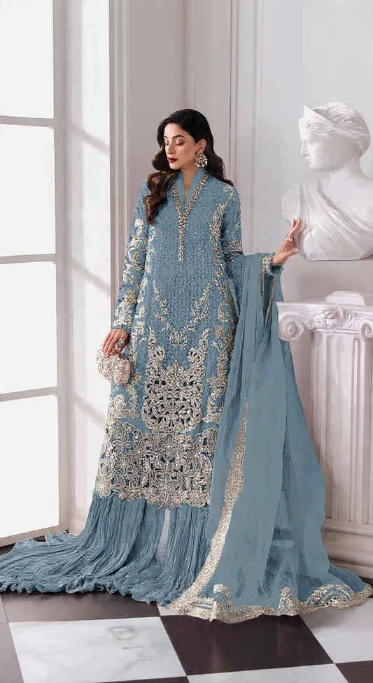 Fox Georgette Semi Stitched Suit with Embroidery Sequence Work