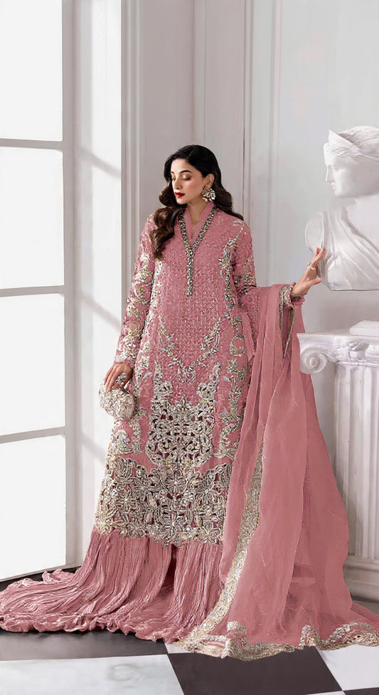 Fox Georgette Semi Stitched Suit with Embroidery Sequence Work