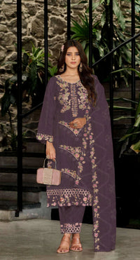 Purple Fox Georgette Semi Stiutched Suit with Embroidery Sequenc & Khatli Work