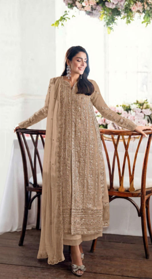 Chiku Fox Georgette Semi Stiutched Suit with Embroidery Sequenc & Khatli Work