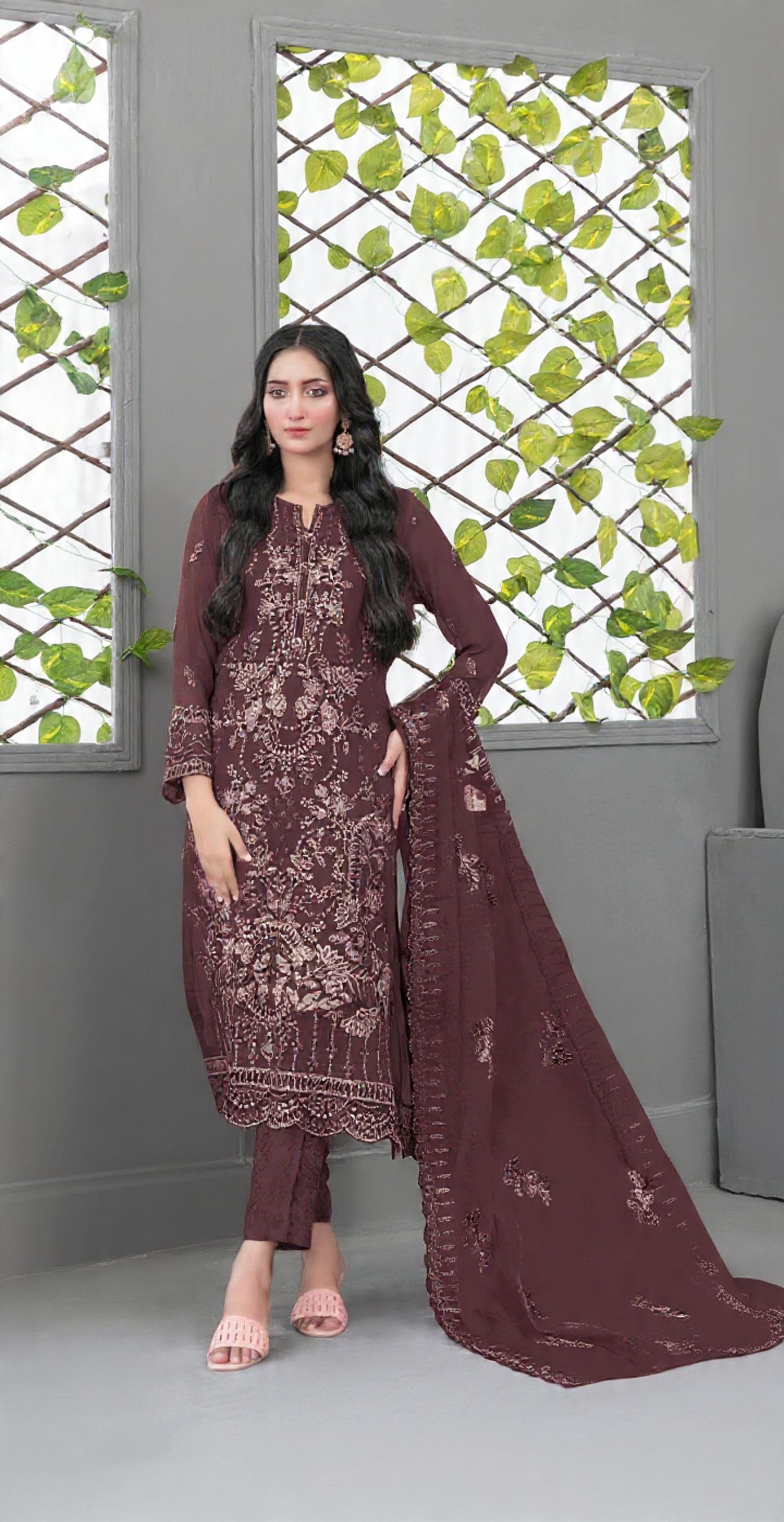 Fox Georgette Semi Stiutched Suit with Embroidery Sequence Work
