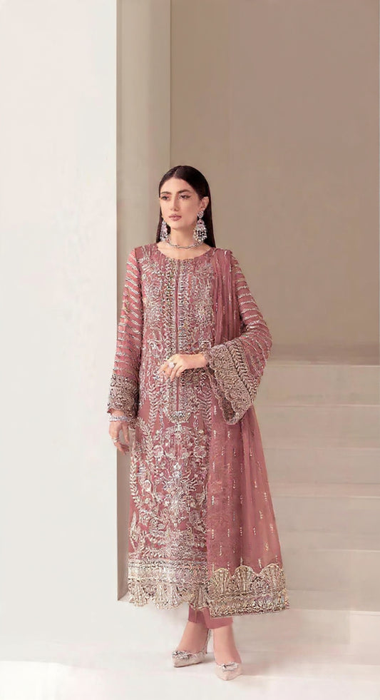 Brown Fox Georgette Semi Stiutched Suit with Embroidery Sequenc & Khatli Work