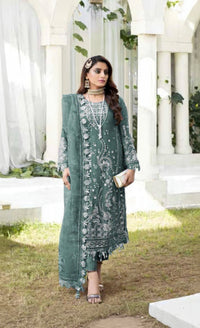 Sky Blue Faux Georgette Semi Stitched Suit with Embroidery Work