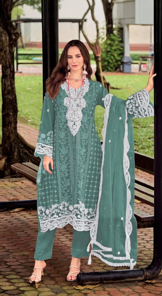 Blue Silk Semi Stitched Suit with Embroidery Sequence Work