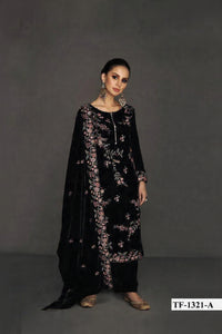 Black Pure Velvet Semi Stitched Suit with Heavy Embroidery Sequence Work