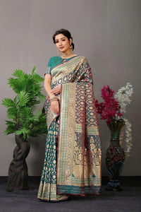 Teal Woven Design Pure Silk Banarasi Saree With Blouse