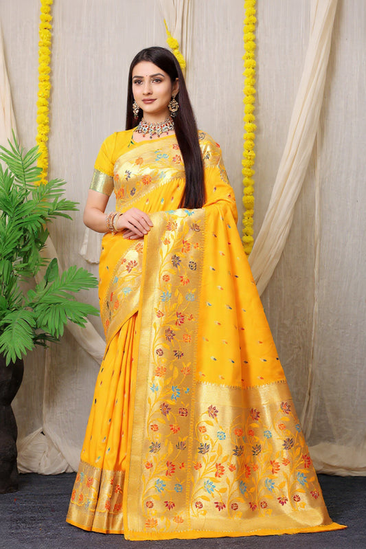 Mustard Woven Design Pure Silk Banarasi Saree With Blouse