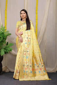 Cream Woven Design Pure Silk Banarasi Saree With Blouse