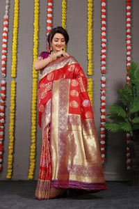 Red Woven Design Pure Silk Banarasi Saree With Blouse