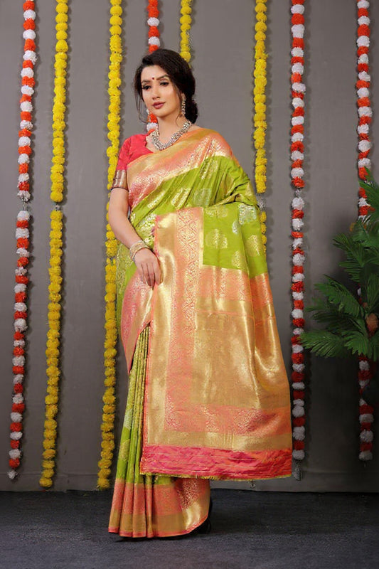 Green Woven Design Pure Silk Banarasi Saree With Blouse