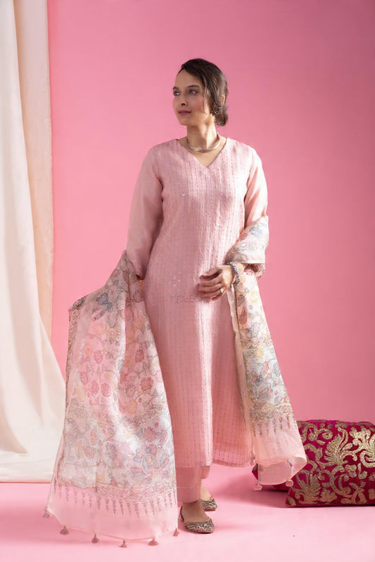 Women Beautiful Embroidery Rayon Slub Fabric with Straight Kurta, Pant and Dupatta Set