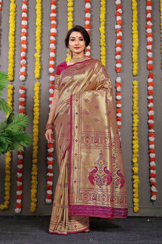 Purple Woven Design Pure Silk Banarasi Saree With Blouse