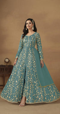 Sky Blue Embroidered Butterfly Net Semi Stitched Anarkali Suit