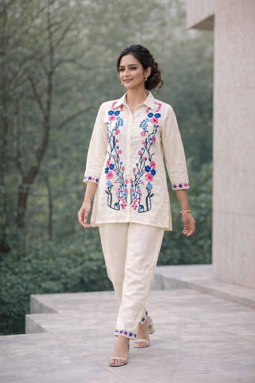 Luxury Botanical Embroidery Cotton Linen Set