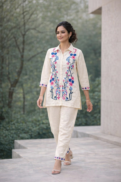 Luxury Botanical Embroidery Cotton Linen Set