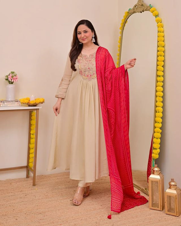 Cream Chinon Fabric Beautiful Graceful Ceremonial Kurta Set
