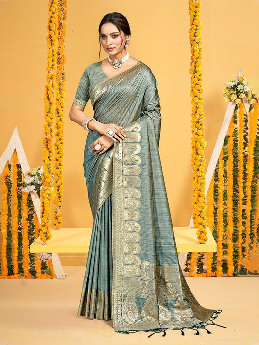 Teal color Beautiful Assam Silk Fabric Saree Woven Designer Saree