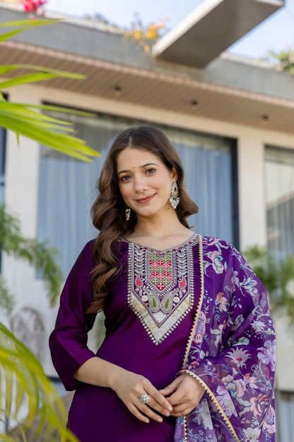 Purple Color Beautiful Chanderi Fabric Designer Ceremonial Readymade Suit