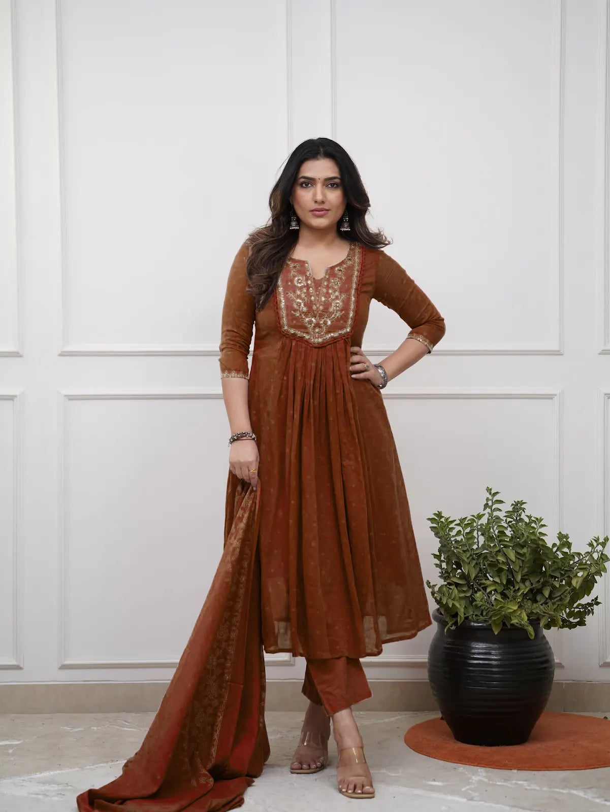 Women's Beautiful Cotton Fabric Embroidery Work Straight Kurta Pant and Dupatta Set