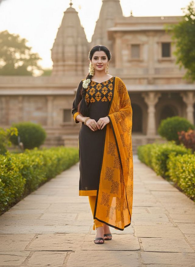 Brown Color Cotton Slub Fabric Designer Casual Suit With Embroidery