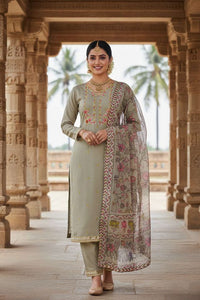Grey Color Beautiful Ethnic Partywear Embroidered Suit