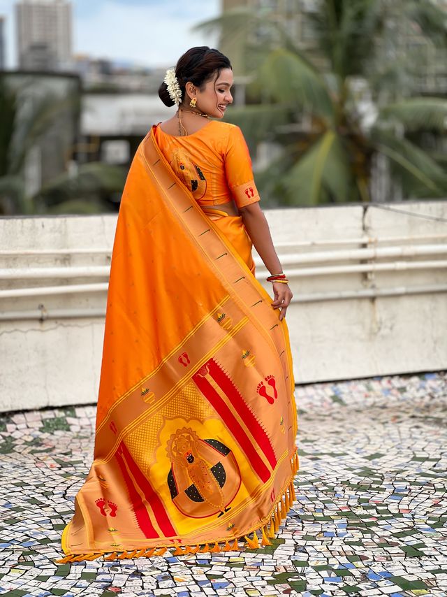 Yellow Color Soft Silk Fabric Woven Paithani Designer Cultural Rich Saree